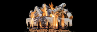 Realistic ceramic gas log set with glowing embers and tall flames โ perfect for 36 inch fireplaces