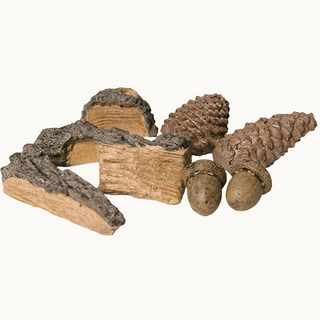 Real Fyre Holiday Decor Pack with acorns, pine cones, and wood chips for use with vented gas log fireplaces and fire pits