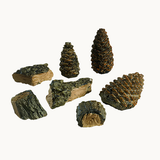 Real Fyre Decor Pack with four wood chips and three pine cones for use with vented gas log sets