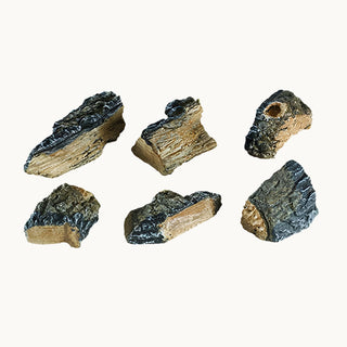 Set of 6 Real Fyre Charred Wood Chips for decorative use with vented gas log sets and outdoor gas fire pits