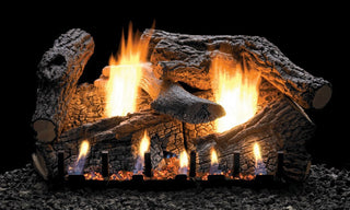 Empire Super Sassafras vent-free gas log set – realistic flames and detailed wood design sold by American Gas Works.