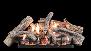 Empire Fallen Timber Burncrete vent‑free gas log set with lifelike flames in a masonry fireplace
