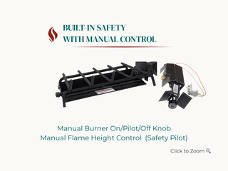 Manual G45 burner and pilot assembly with safety features on a white background