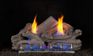 Real Fyre Driftwood vent-free gas logs with G19A burner, realistic flames, and glowing embers