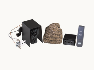 Real Fyre APK-15 safety pilot kit with variable flame remote and decorative wood chunk cover for vented gas log burners