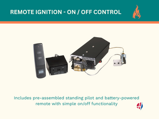 Image of an on/off remote ignition system including remote control, receiver box, and safety pilot assembly