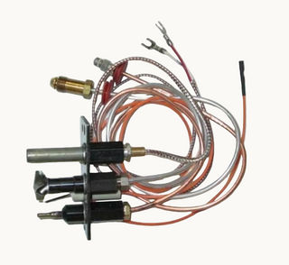 Top view of HHT 4021-736 gas fireplace pilot assembly with thermocouple and igniter wiring